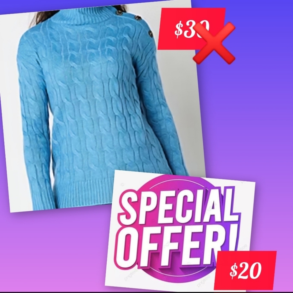 NWT🩵St. John's Bay Sky Blue Cable Knit Turtleneck